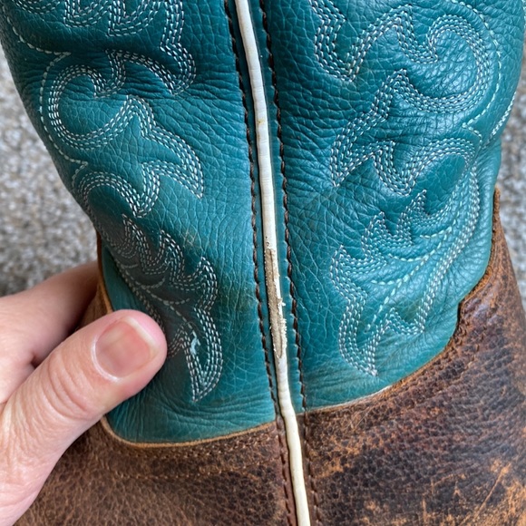 Ariat Crossfire Unisex  4 Teal Blue / brown cowboy boots - Picture 8 of 10